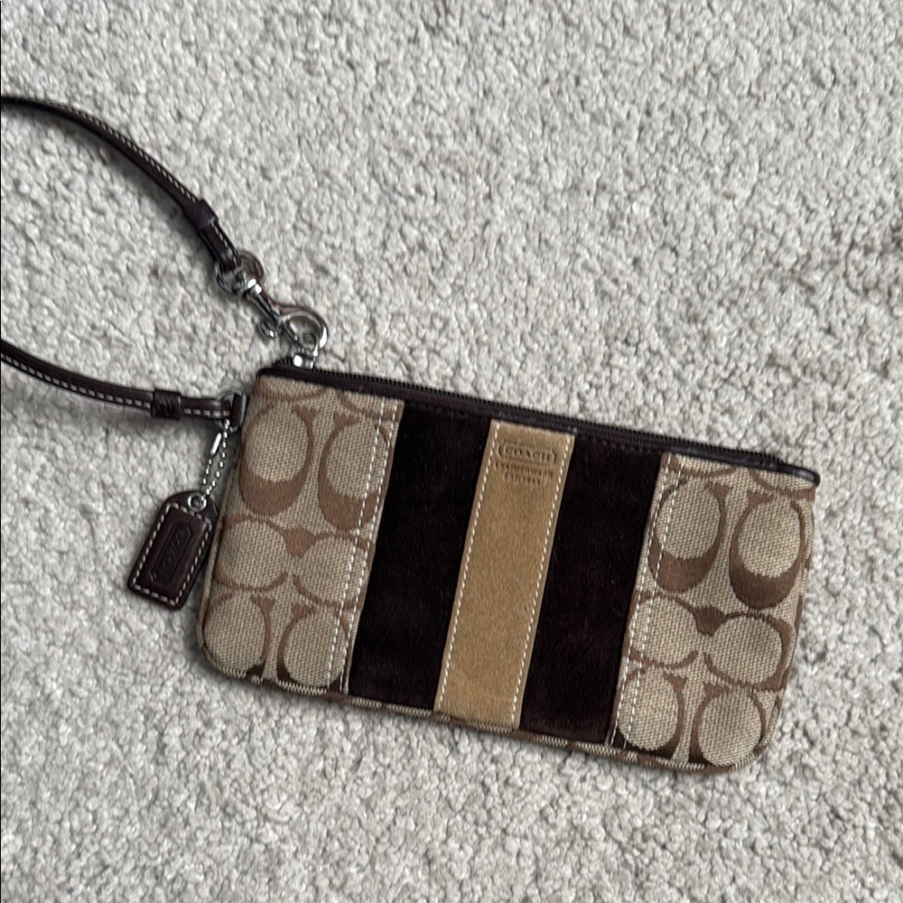 Coach Signature Brown and Tan Wristlet